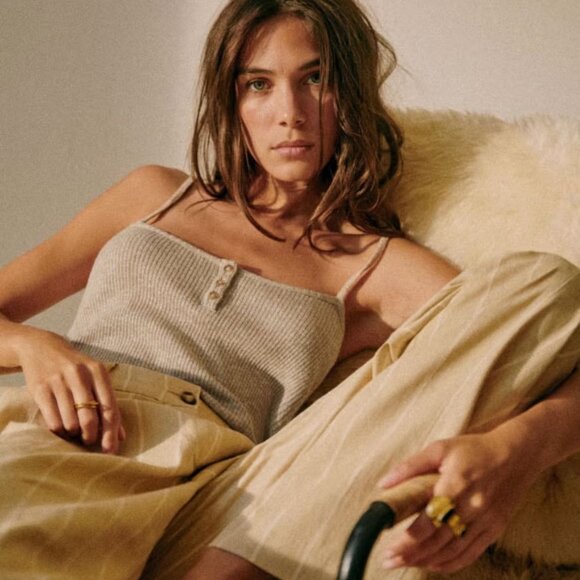 Sezane Tops - Sézane Brown Lisea Top in Mottled Camel - Knit Spaghetti Strap - Size Medium